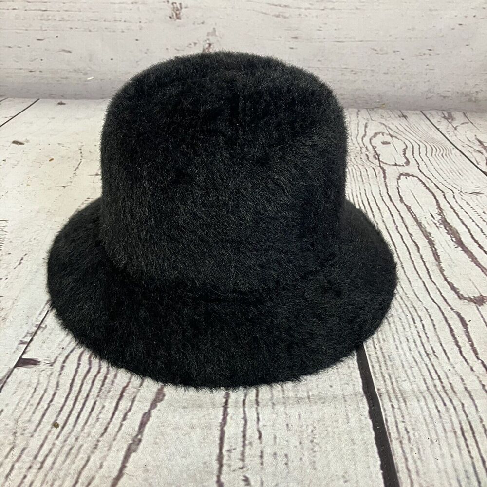 Vince Camuto Black Bucket Hat Womens One Size Fuzzy Nylong Acrylic Blend - Picture 2 of 6